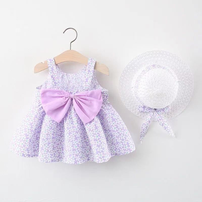 Floral Print Bow Design Baby Girl Beach Summer Dresses childrensterritory