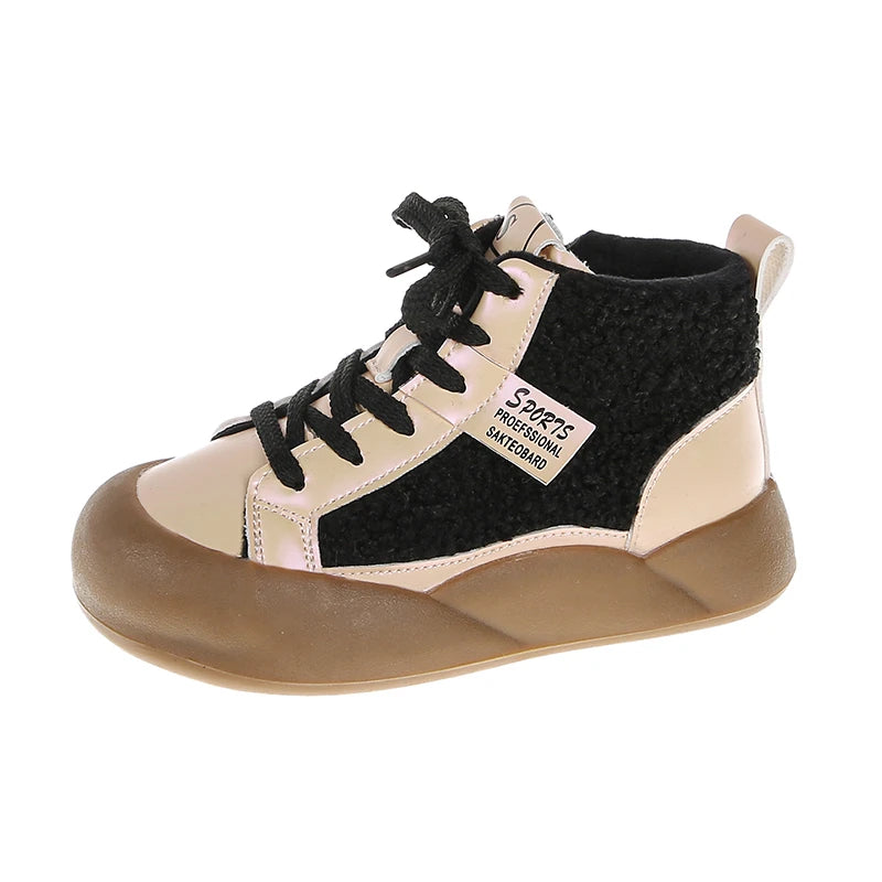 Kids Purple Black High Top Warm Furry Shoes childrensterritory