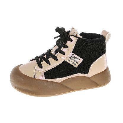 Kids Purple Black High Top Warm Furry Shoes childrensterritory