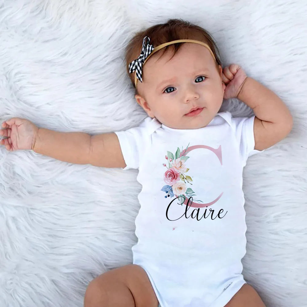 Custom Name Print Baby Girls Boys White Bodysuit childrensterritory