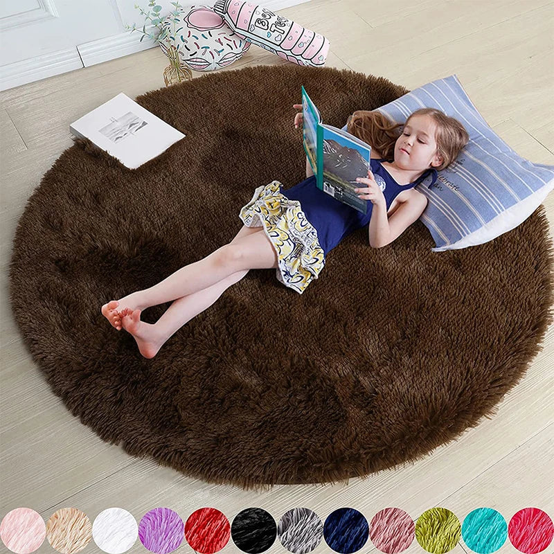 Fluffy Soft Shaggy Round Rugs For kids Bedroom