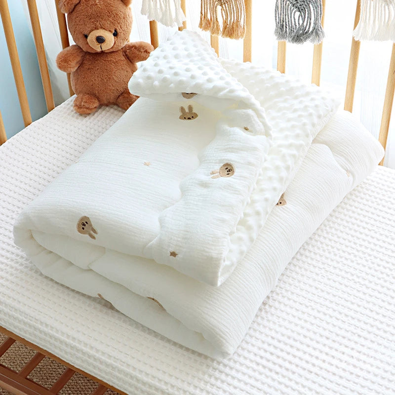 Baby Embroidered Crib Blanket with Filler For Winter