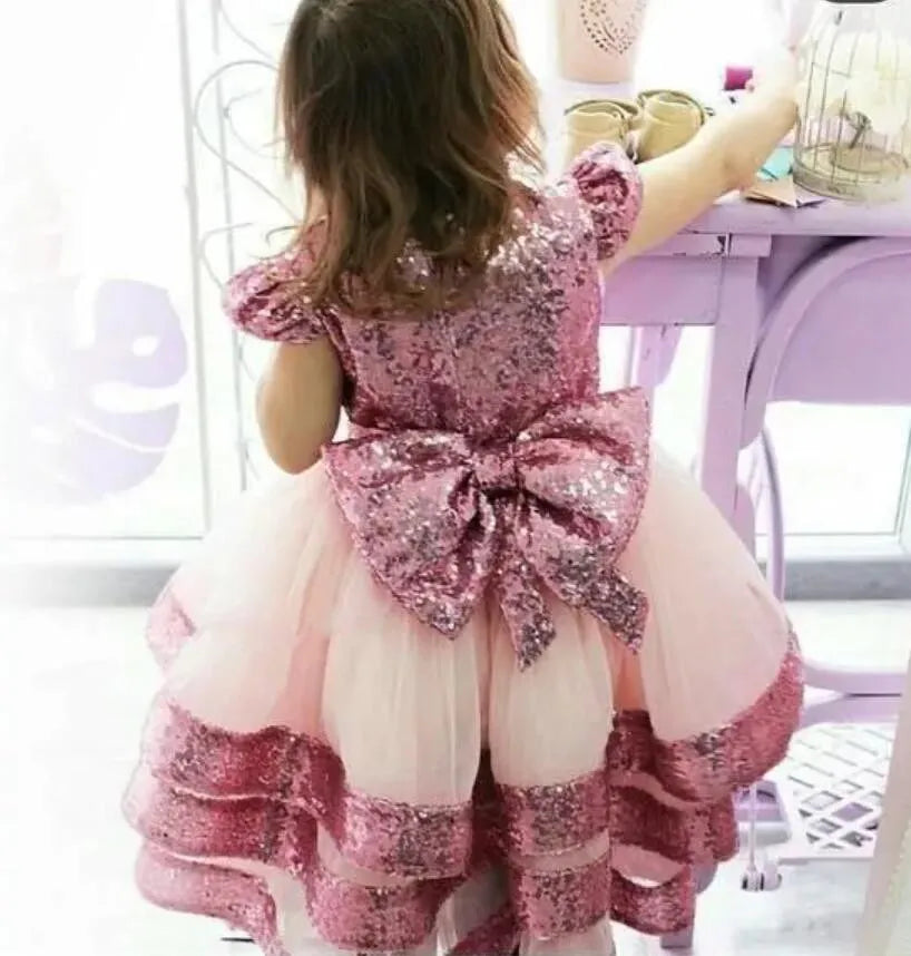 Glitter Sequined with Cap Sleeve Little Girls Birthday Party Gowns childrensterritory