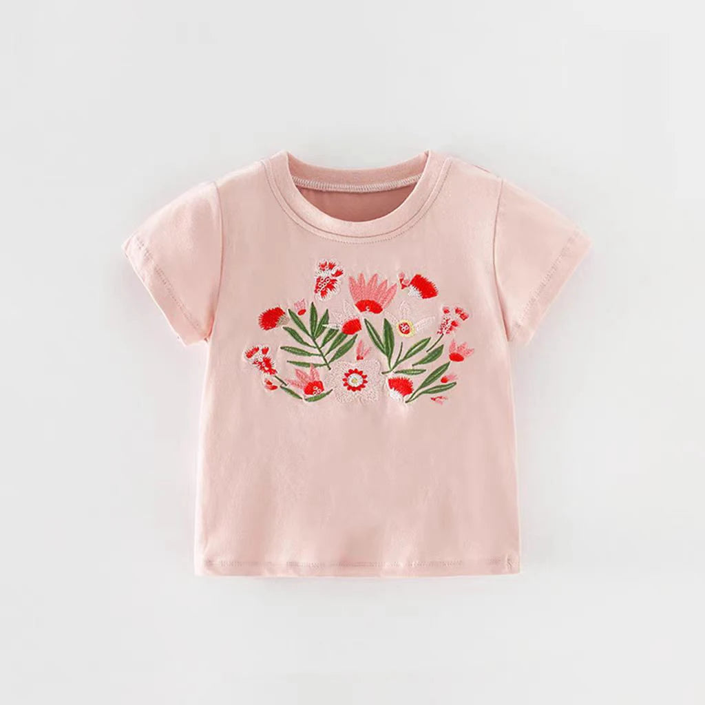 Half-Sleeves Cartoon Print Summer Casual Tops For Girls childrensterritory