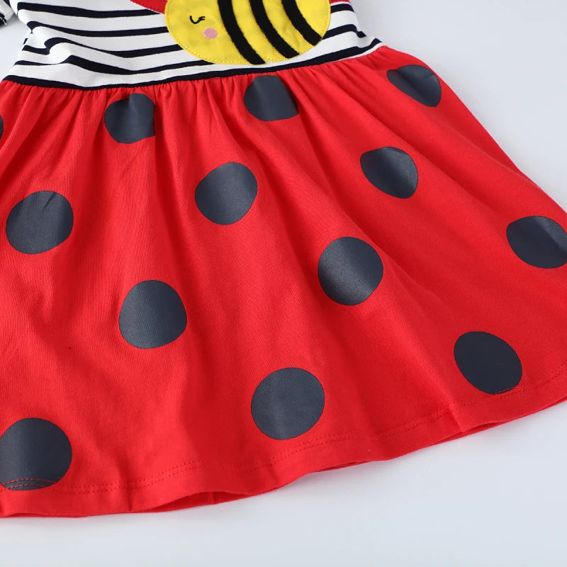 Girls Striped Bees Cartoon Print Casual Summer Dresses childrensterritory