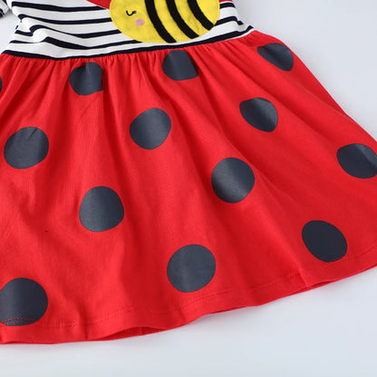 Girls Striped Bees Cartoon Print Casual Summer Dresses childrensterritory