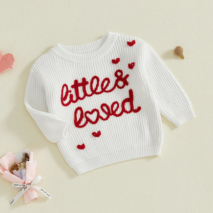 Baby Girl Heart Print Crew Neck Knitted Sweaters