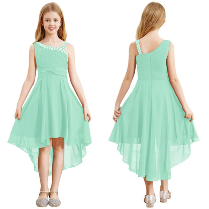 Kids Girls Ruched Twisted High-Low Summer Chiffon Dresses childrensterritory