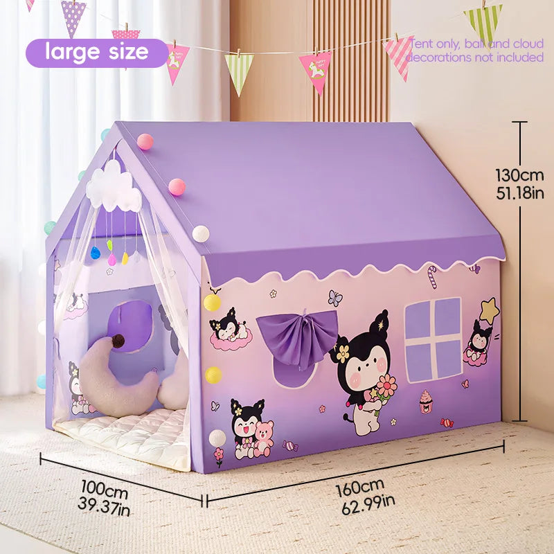 Kids Large Indoor Play Tent w/ Cotton Mat &amp; Longer Curtain