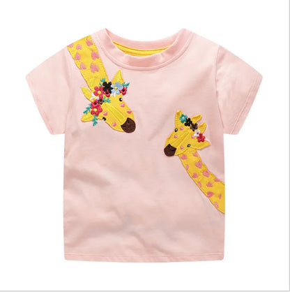 Cartoon Animal Design Little Girls Cotton T Shirts for Summer childrensterritory