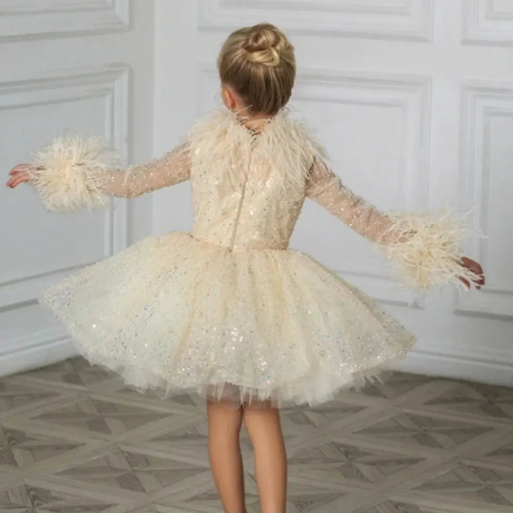 Kids Girls High Neck Glittery Christmas Party Dress