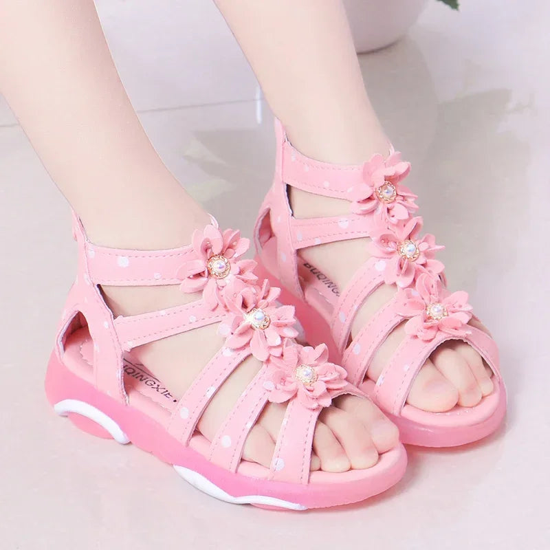 Kids Girls Roman Style Dots and Pearl Beading Sandals