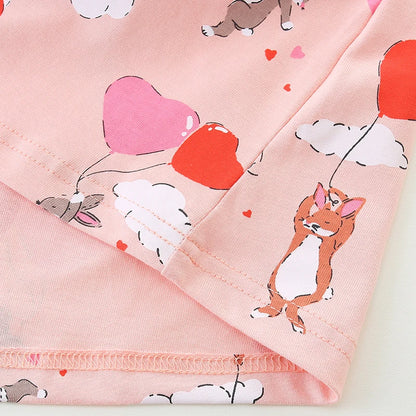 Cartoon Rabbits with Heart Balloons Design Girls Casual Dress childrensterritory