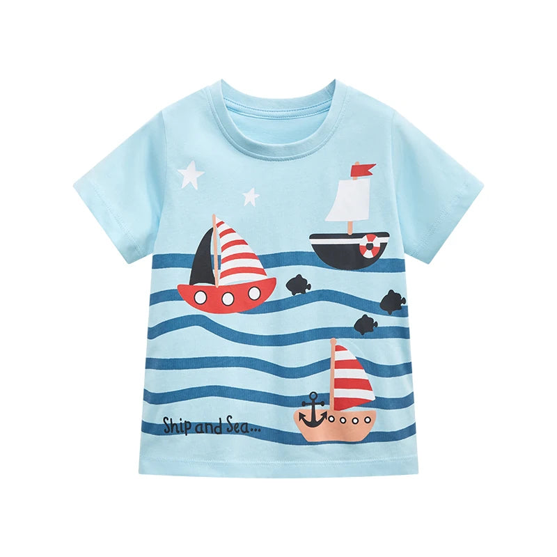 Kids Boys Ship Prints Cotton Short Sleeve T-shirt