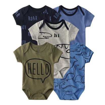 Short Sleeves Cartoon Print Soft Bodysuits For Baby Boys And Girls childrensterritory