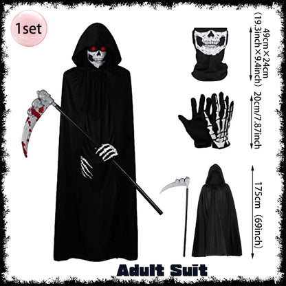 Halloween Death Black Cloak and Skeleton Costume Prop Set