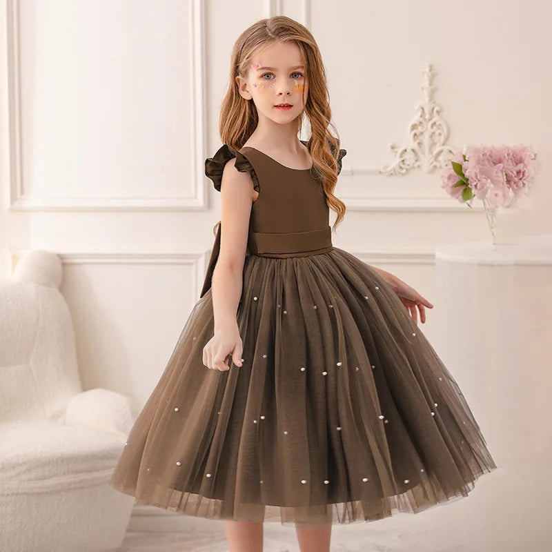 Kids Girls Big Bow Design Tulle Princess Dresses for Summer
