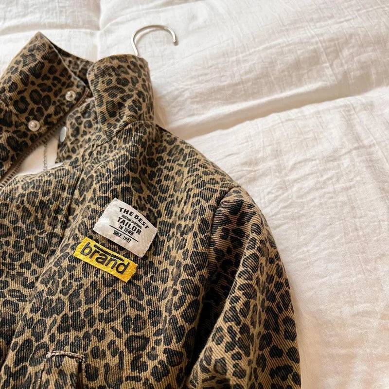 Leopard Print Korean Style Girls' Fashionable Coat