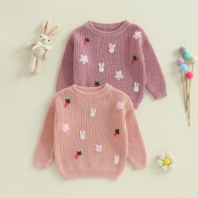 Baby Girls Cartoon Embroidery Knitted Easter Sweater childrensterritory