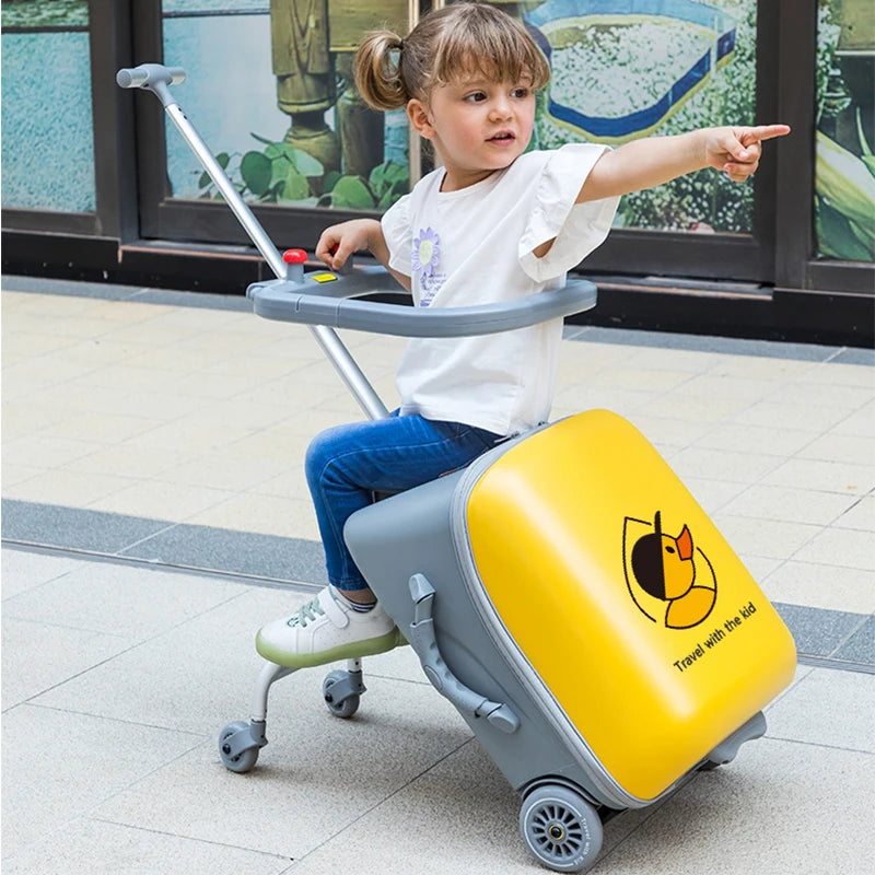 Kids Cartoon Duck Design Sit Rolling Travel Bags
