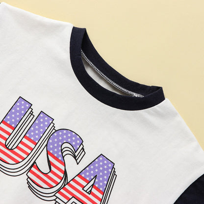 4th of July Letter Print Baby Bodysuit Set childrensterritory