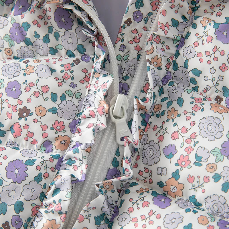Floral Print Kids Girl Warm Hooded Outerwear childrensterritory