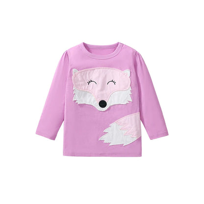 Round Neck Long Sleeves Cartoon Print Cotton Tops For Girls childrensterritory