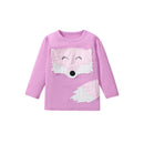 Round Neck Long Sleeves Cartoon Print Cotton Tops For Girls childrensterritory