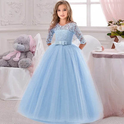 Little Girls Lace Design Long Party Dresses