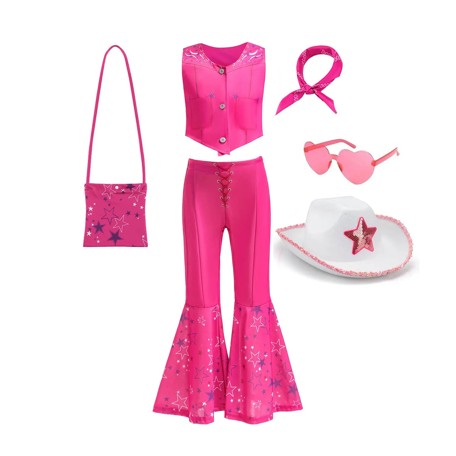 Kids Girls Starry Vest Top Pants Scarf Barbie Costume for Halloween