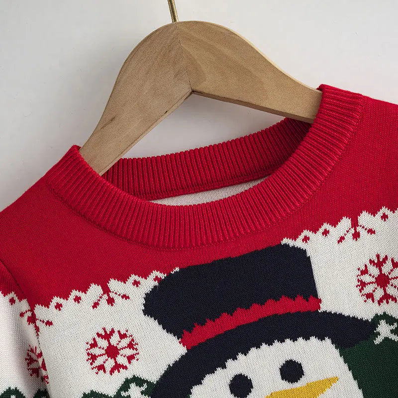 Kids Cartoon Christmas Snowman Round Neck Warm Sweater childrensterritory