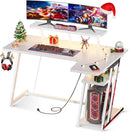 L-shaped Gaming Table with LED Lights and Storage Shelf childrensterritory
