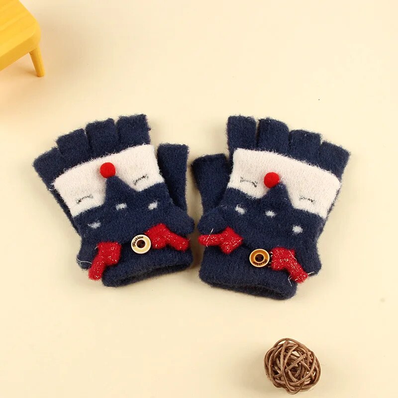 Kids Cartoon Design Furry Coral Fleece Short Gloves Mittens childrensterritory