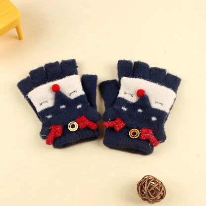 Kids Cartoon Design Furry Coral Fleece Short Gloves Mittens childrensterritory