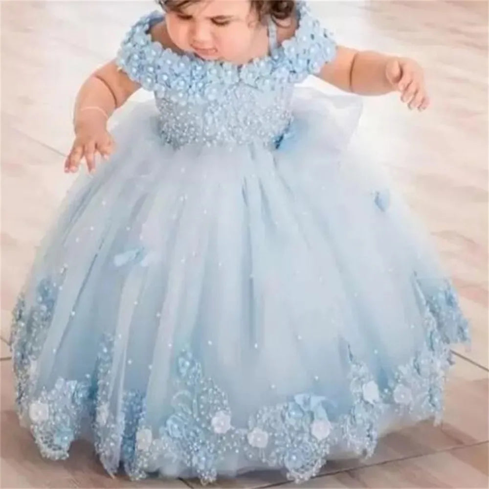 Baby/Kid Girl Off Shoulder Birthday Party Flower Dress