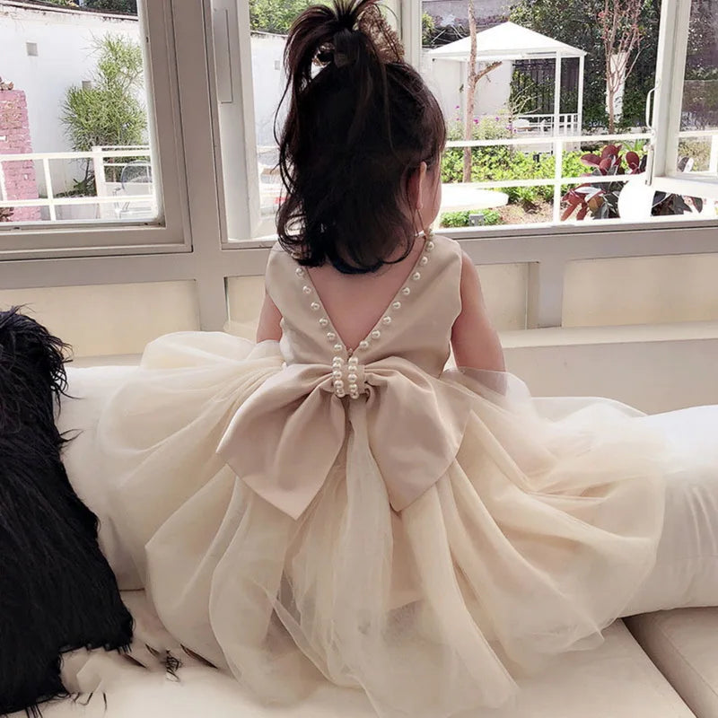 Little Girls Bridemaid Wedding Party Big Bow Princess Dress