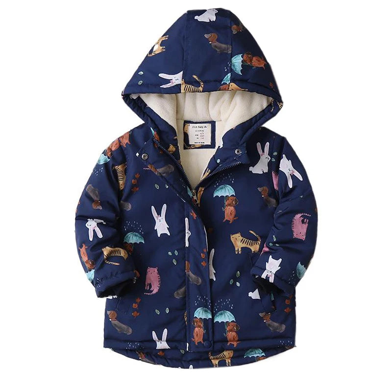Animal Printed Windproof Kids Girls Warm Fleece Jackets childrensterritory