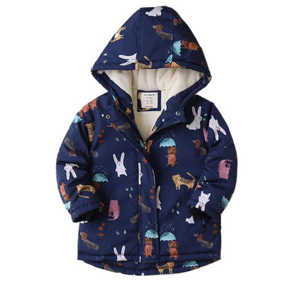 Animal Printed Windproof Kids Girls Warm Fleece Jackets childrensterritory