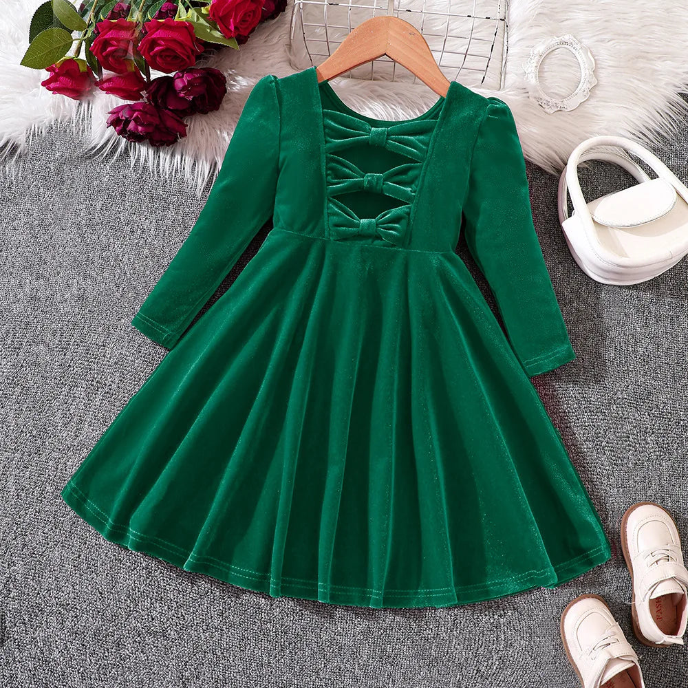 Girls’ Cozy Solid Color Long-Sleeve Winter Dresses childrensterritory