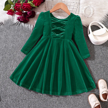 Girls’ Cozy Solid Color Long-Sleeve Winter Dresses childrensterritory