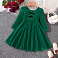 Girls’ Cozy Solid Color Long-Sleeve Winter Dresses childrensterritory
