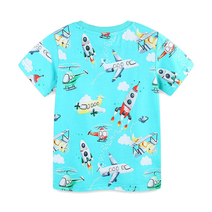 Kids Boys Cartoon Rockets Design Summer T Shirt childrensterritory