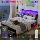LED Upholstered Bed Frame with Charging Station and Drawers childrensterritory