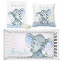 Custom Name Blue Elephant Print Baby Bedding Set