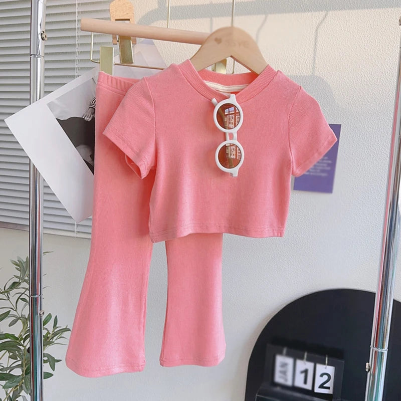 Kids Girls Short Sleeve Tops+Pants Casual Clothes Sets for Summer childrensterritory
