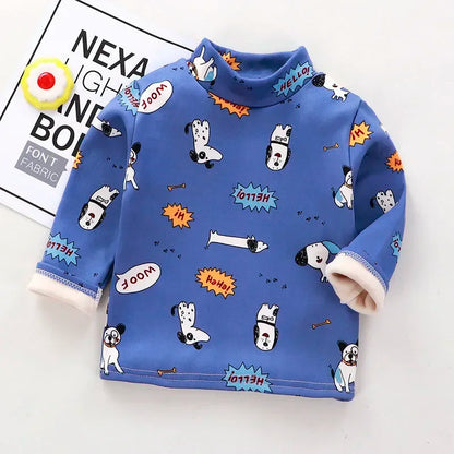Kids Korean Style Turtleneck Striped Design Velvet Winter T-shirts childrensterritory