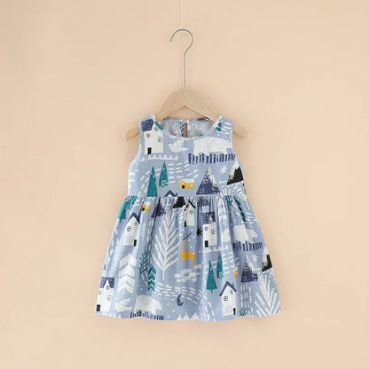 Kids Girls Cartoon Pattern Summer Party Dresses