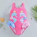Cartoon Seahorse Print Sleeveless Kid Girl Swimsuit
