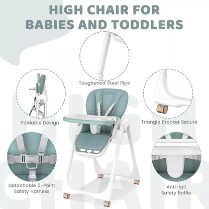 Adjustable Baby PU Leather High Chair with Removable Tray childrensterritory