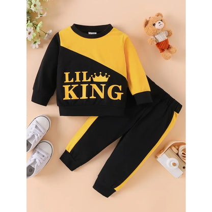 Toddler Boys Letter Crown Print 2pcs Autumn Clothing Set